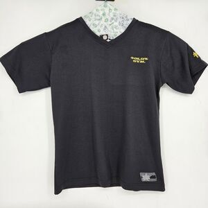 Golds Gym Shirt Womens‎ XL V Neck Black Yellow Graphic Tee Logo Muscle Training